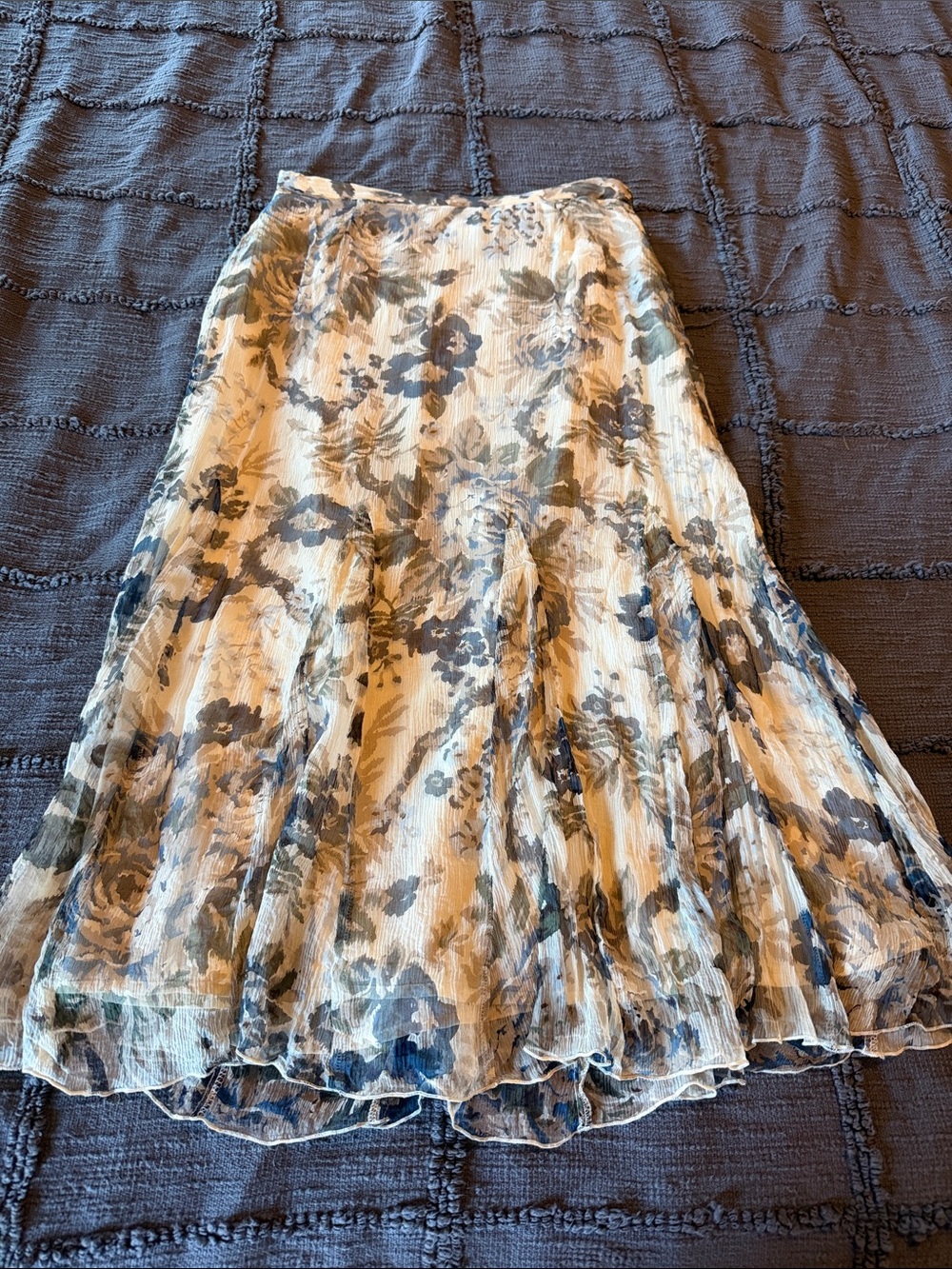 Coldwater Creek Floral A-Line Skirt in Cream and Blue